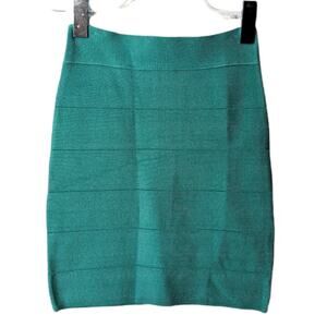 Vintage Y2K BEBE Bandage Mini Skirt Light Turquoise Blue Green Exposed Zipper XS